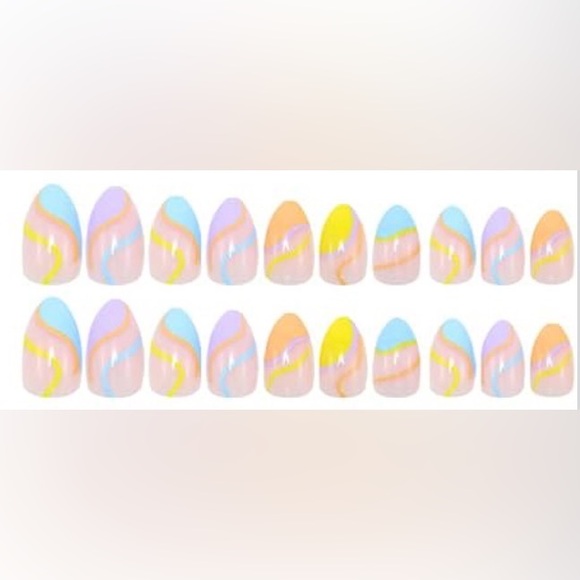 Vibrant Multi Color Press On Nails | 24pc Nail Set w/ Glue, Tabs & File - Picture 2 of 3